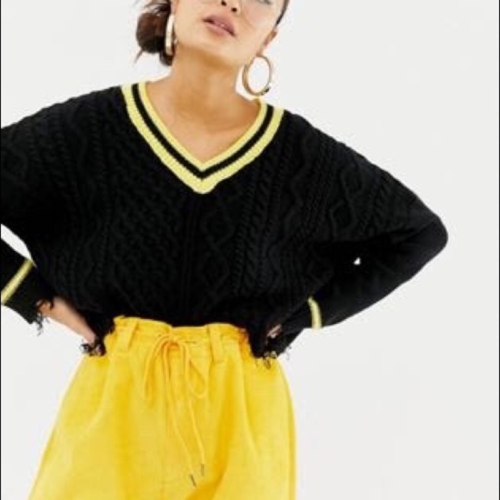 COLLUSION v neck cable knit sweater with tipping